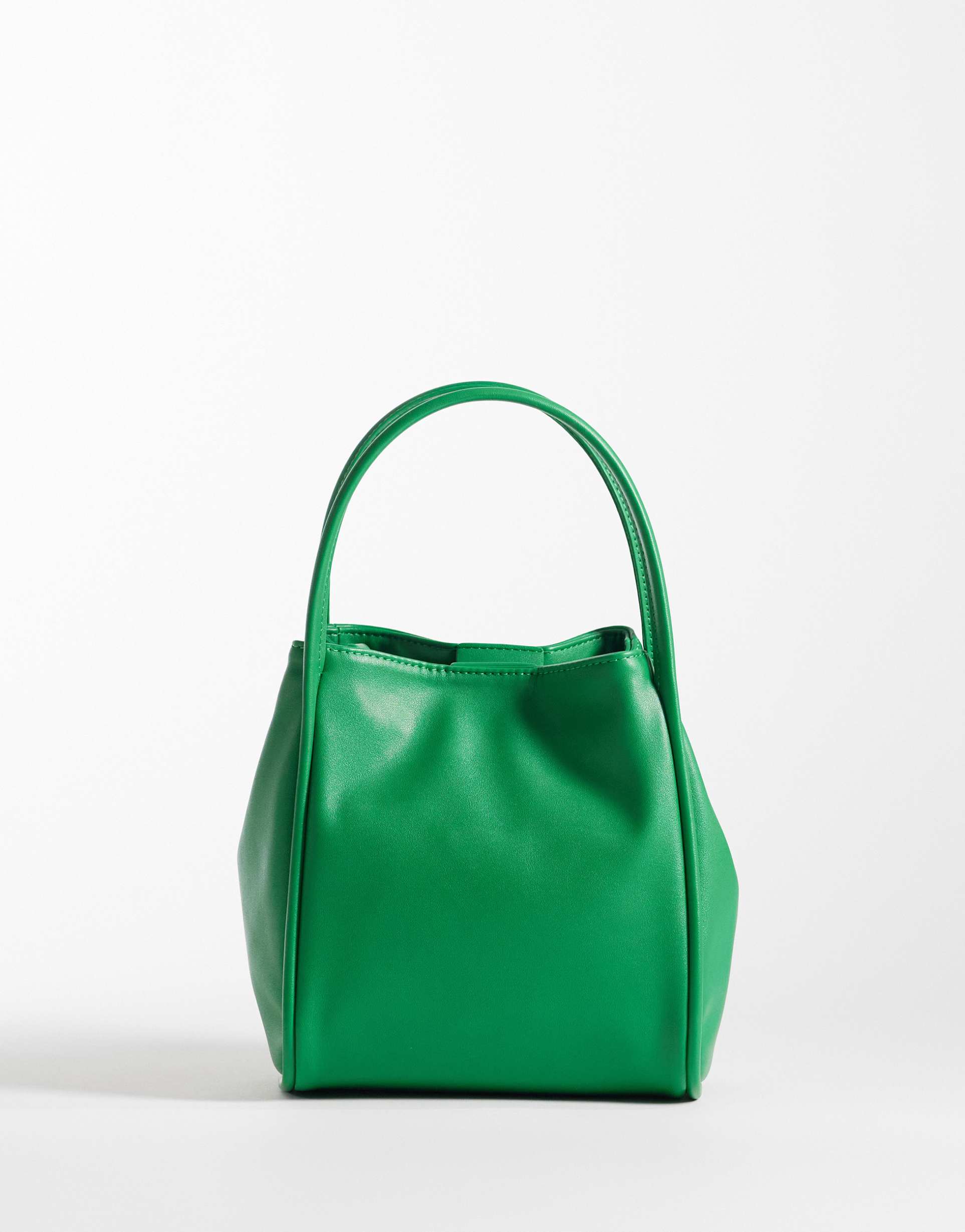 asos design faux leather bucket cross body bag in green