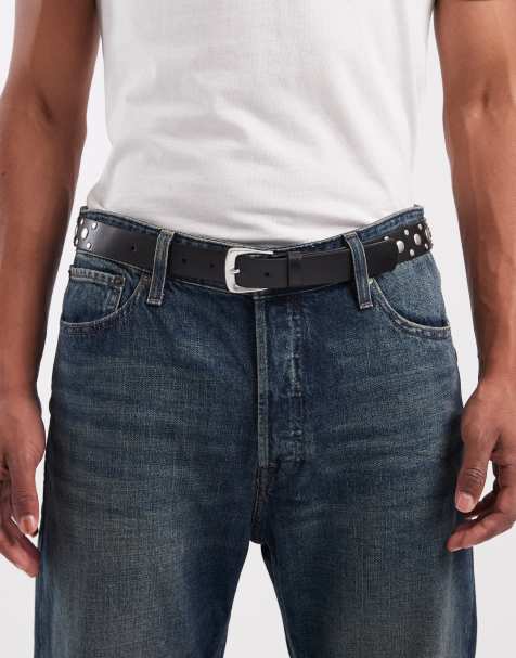 ASOS DESIGN faux leather burnished studded belt in black - view 1