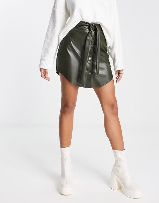 ASOS DESIGN leather look skater mini skirt in black