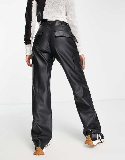 Women's High Waisted Leather Look Cargo Joggers