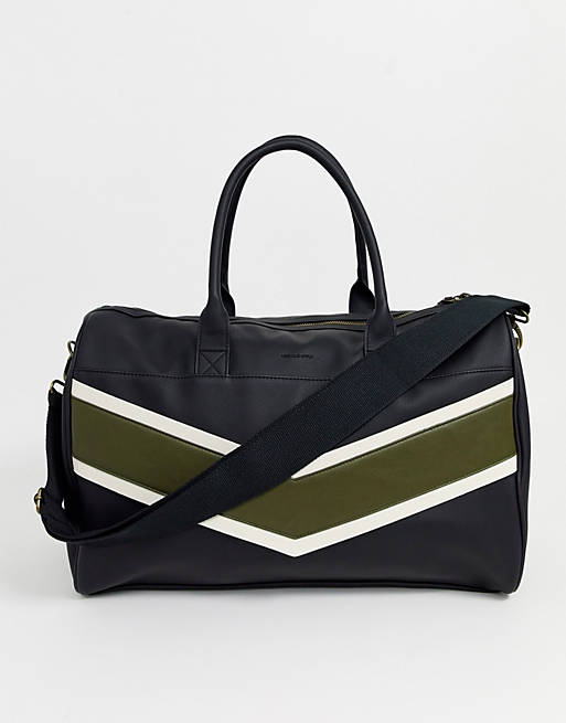 ASOS DESIGN faux leather carryall in black with chevron | ASOS
