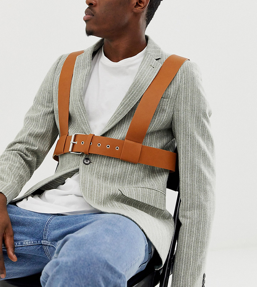 ASOS DESIGN faux leather chest harness in tan-Brown