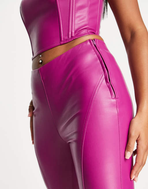 ASOS DESIGN baggy leather-look pants in pink with carpenter detail