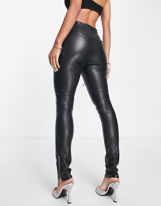 ASOS DESIGN faux leather cigarette pants with zips in black