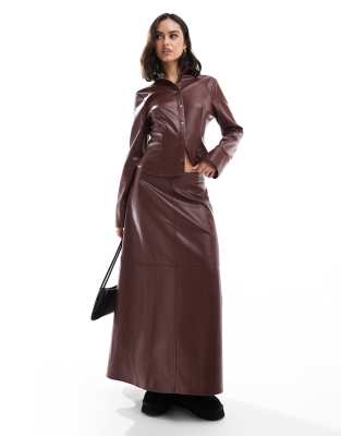 Asos Design Faux Leather Circle Maxi Skirt In Red