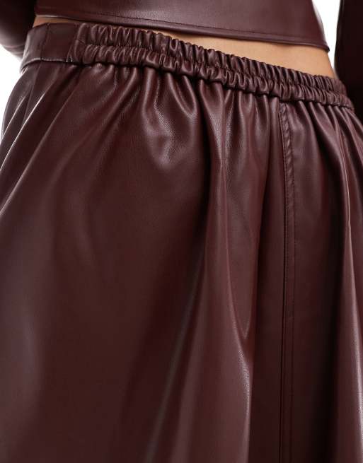 ASOS DESIGN faux leather circle maxi skirt in burgundy