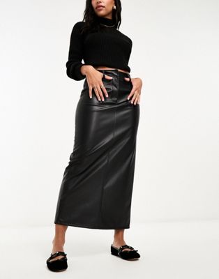 ASOS DESIGN faux leather clean maxi skirt in black