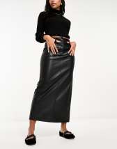 Topshop leather look biker midi skirt in black | ASOS