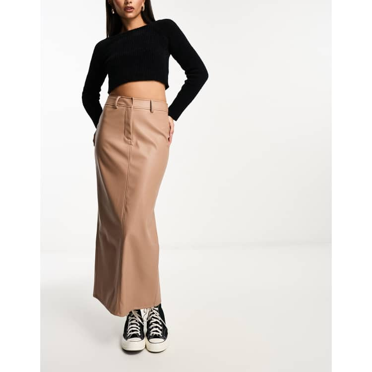 ASOS DESIGN faux leather clean maxi skirt in tan