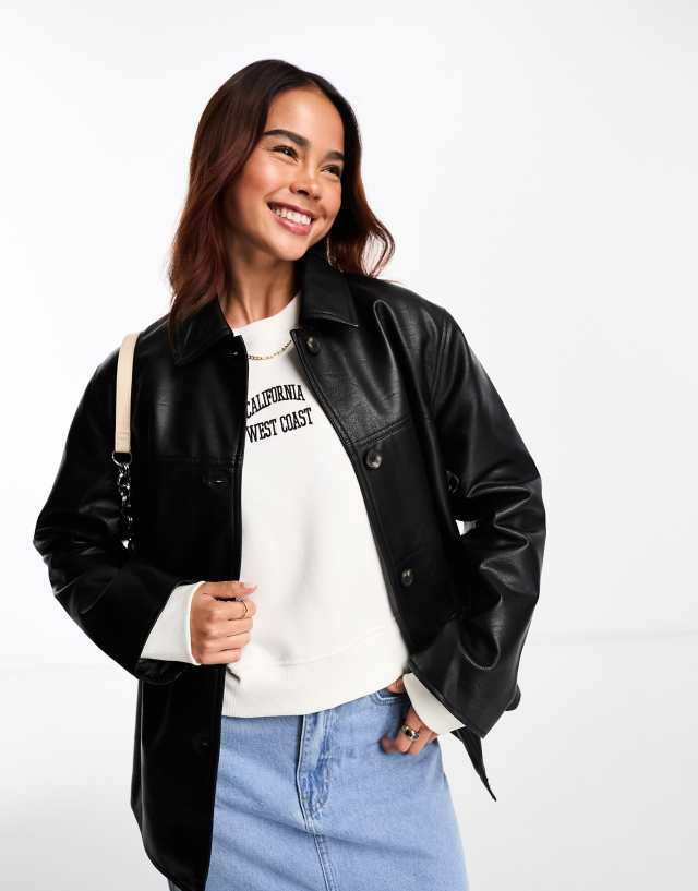 ASOS DESIGN - faux leather clean top collar jacket in black