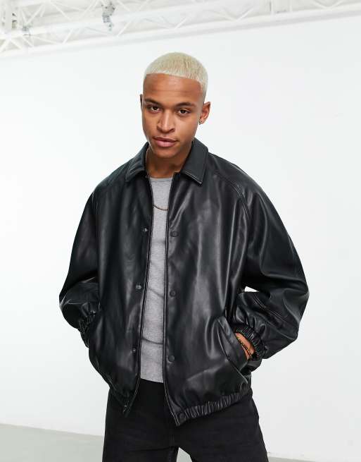 ASOS Faux-Leather Bomber Jacket in Metallic for Men