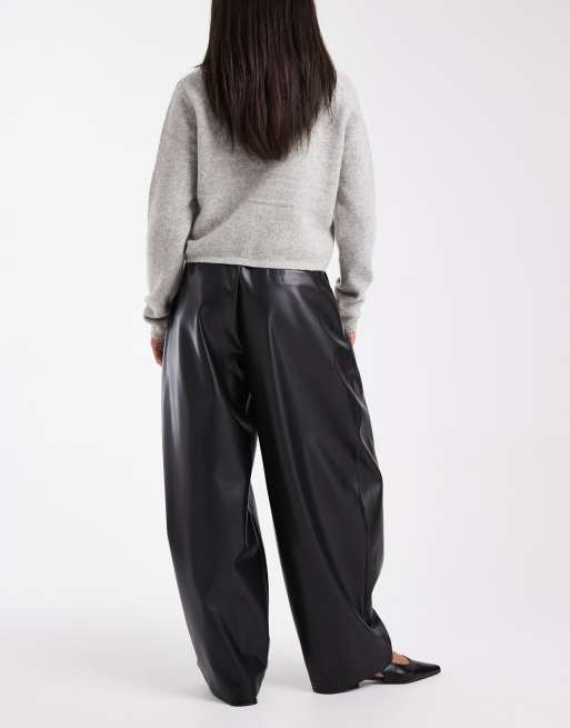 ASOS DESIGN faux leather cocoon tailored pants in black