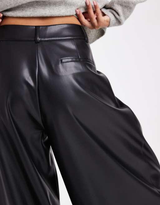 ASOS DESIGN faux leather cocoon tailored pants in black