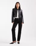 [ASOS DESIGN] ASOS DESIGN faux leather collared fitted jacket in black (part of a set) 16 Black