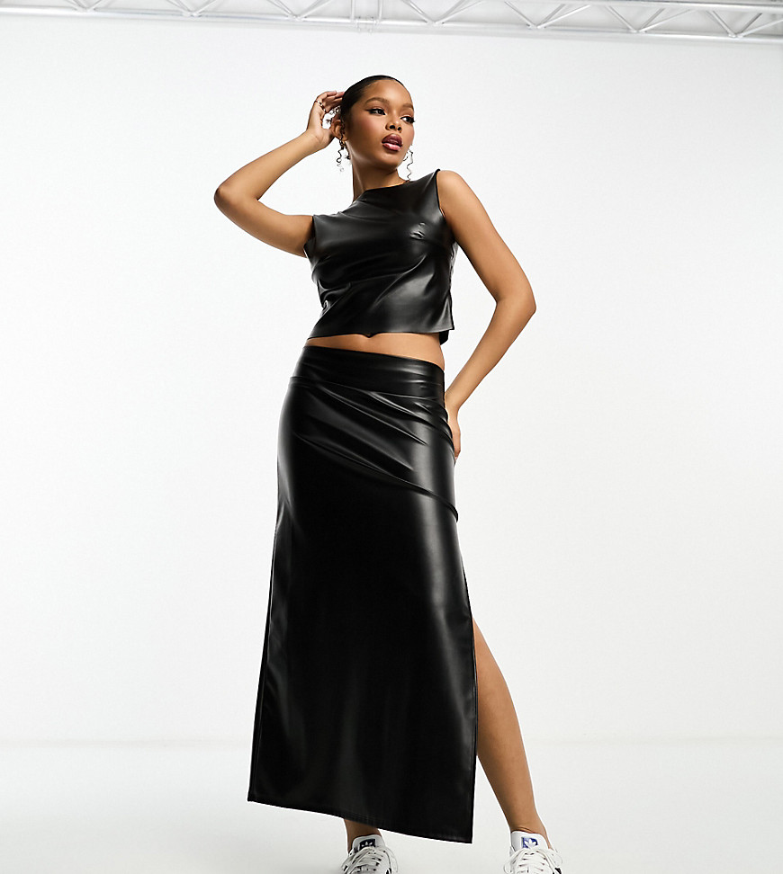 ASOS DESIGN faux leather column maxi skirt co ord in black