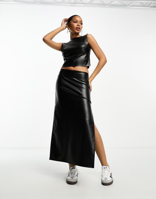 ASOS DESIGN faux leather column maxi skirt co ord in black | ASOS