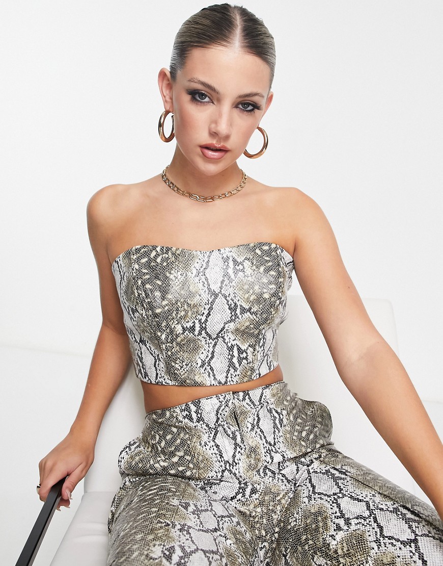 ASOS DESIGN faux leather corset in snake print co-ord-Multi