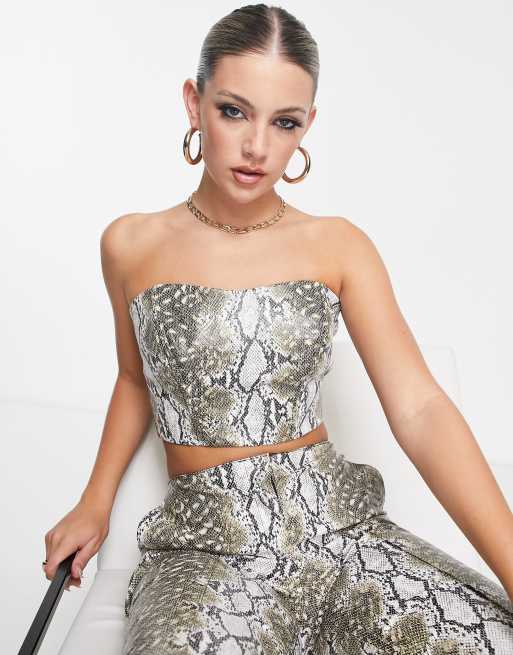 ASOS DESIGN faux leather corset in snake print - part of a set