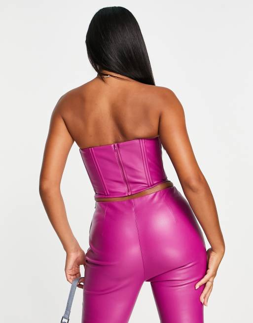 ASOS DESIGN faux leather corset top in berry part of a set ASOS