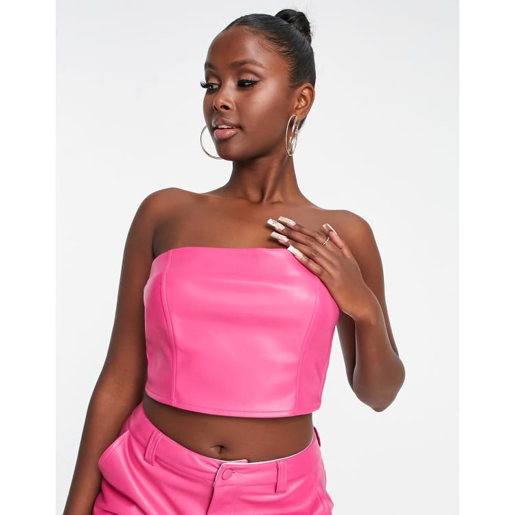 Pink leather top deals