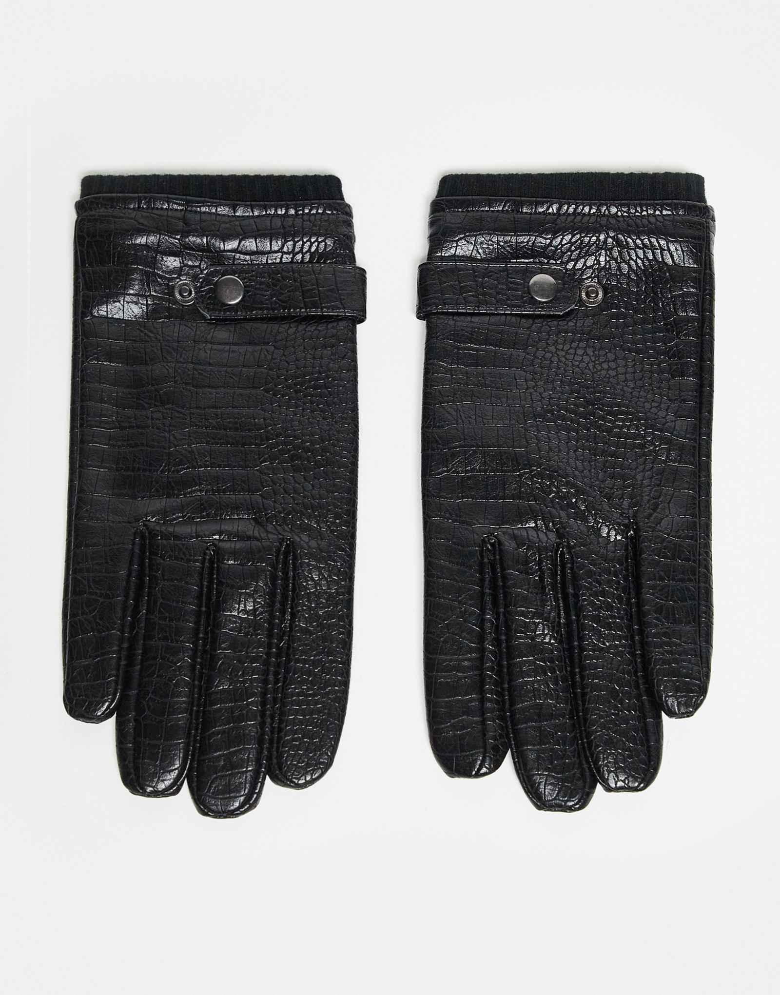 Дизайнерские перчатки ASOS из искусственной кожи croc черного цвета