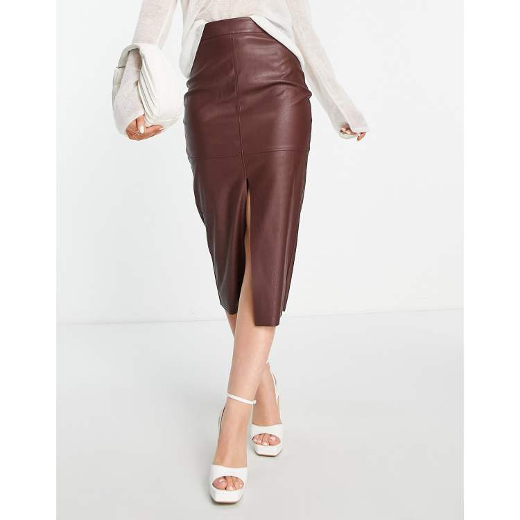 Asos faux 2025 leather midi skirt