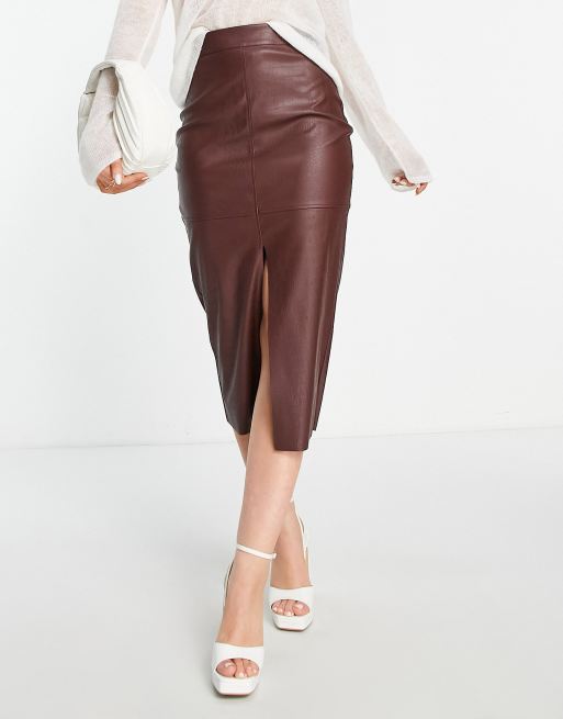 Leather Midi Skirt in Brown Sugar