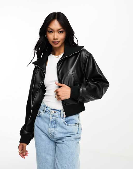 Crop Bomber Jacket in Black