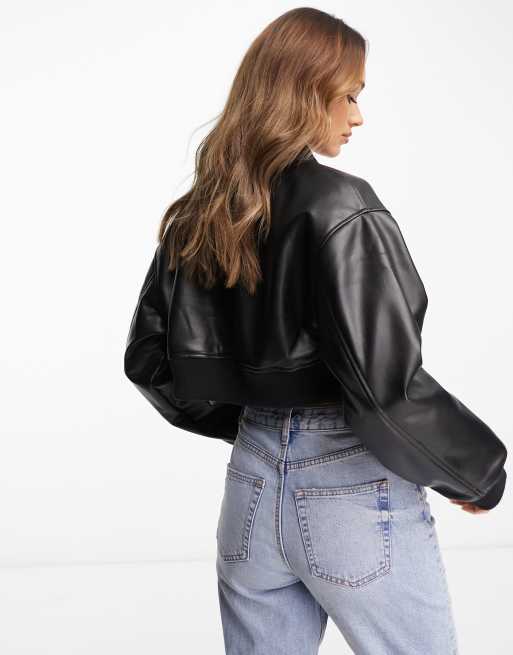 販売 時期 エイソス ASOS DESIGN faux leather crop bomber jacket in