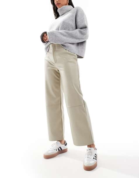 ASOS DESIGN faux leather cropped pants in stone - view 1