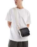 [ASOS DESIGN] ASOS DESIGN faux leather cross body bag with contrast ecru strap and piping in black No Size BLACK