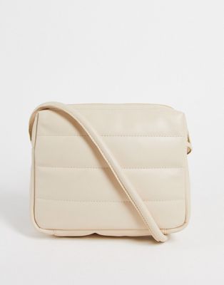 ASOS DESIGN faux leather cross-body bag with quilting in ecru-Neutral