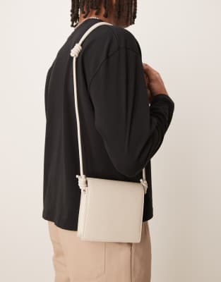 Asos Design Faux Leather Cross Body Bag With Strap Detail In White