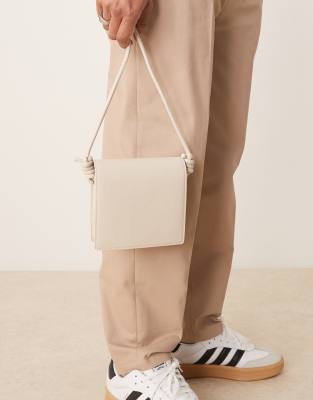 Asos Design Faux Leather Cross Body Bag With Strap Detail In White