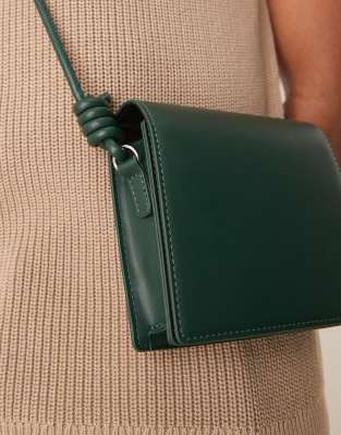 Asos Design Faux Leather Cross Body Bag With Strap Detail In Green
