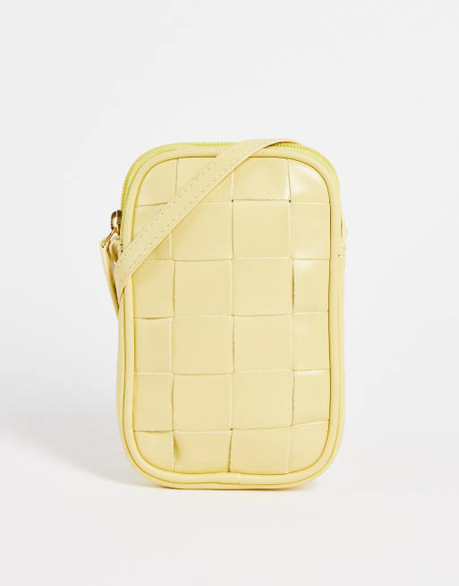 ASOS DESIGN faux leather cross body bag with weave design in lemon ASOS