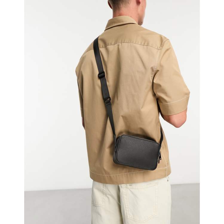 ASOS DESIGN real leather cross body camera bag in brown