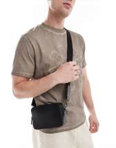 ASOS DESIGN faux leather cross body camera bag in black