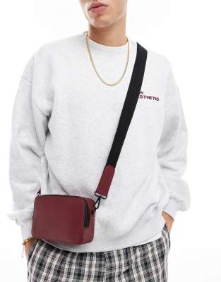 faux leather cross body camera bag in burgundy-Red