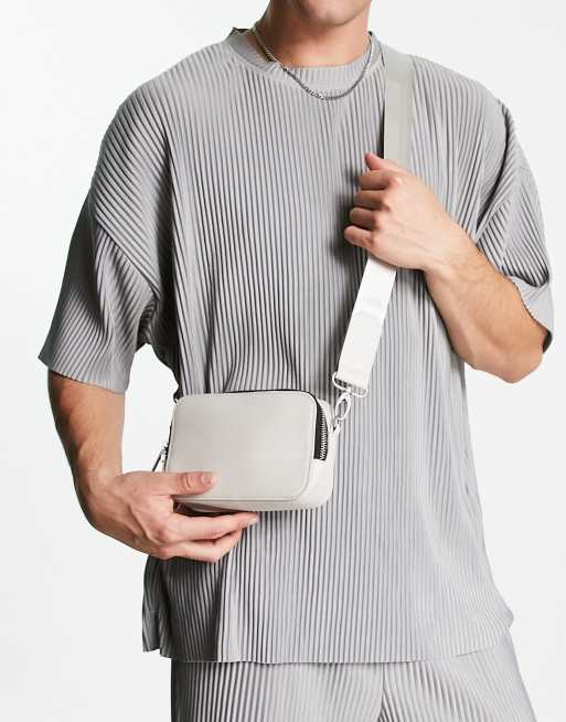 ASOS DESIGN faux leather cross body camera bag in gray