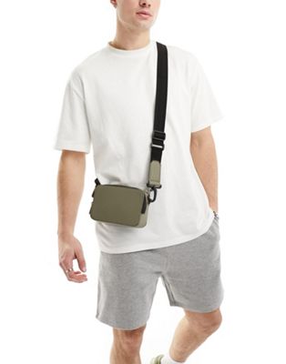 Asos Design Faux Leather Cross Body Camera Bag In Khaki-green