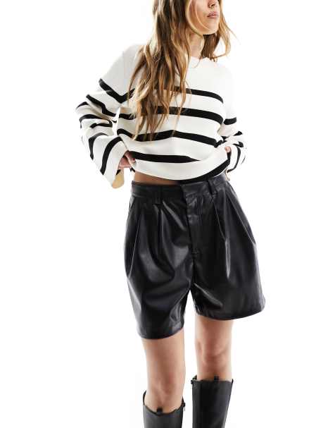 ASOS DESIGN faux leather dad shorts in black - view 1