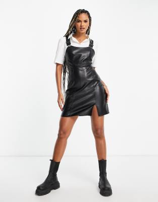 leather dungaree dress