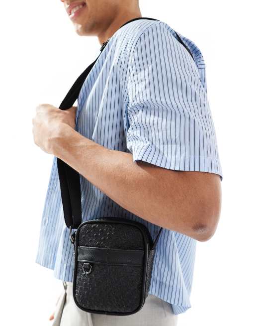 ASOS DESIGN faux leather embossed cross body bag in black, 3 of 4