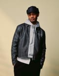 [ASOS DESIGN] ASOS DESIGN faux leather embroidered harrington jacket in black wash XL BLACK