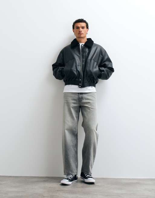 ASOS DESIGN faux leather flight jacket in black, 2 of 5