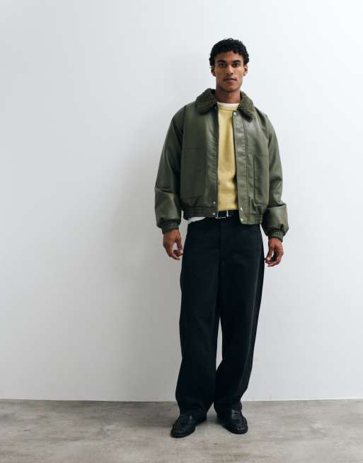 ASOS DESIGN faux leather flight jacket in green, 4 of 5
