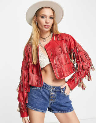 ASOS DESIGN two-piece with fringe in red