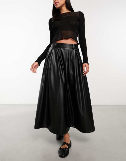 ASOS DESIGN faux leather full prom midi skirt in black | ASOS