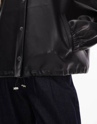Asos Design Faux Leather Funnel Neck Jacket In Black